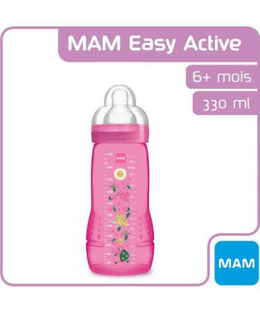 MAM Easy Active 2nd Age Feeding Bottle 330ml - X-Flow Teat - Pink, 6+ Months - Ultra-Fast Speed - 1 Count - Buy Online on GoSupps.com
