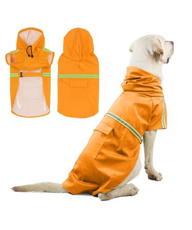 Petcute dog rain coat windproof waterproof dog raincoat with reflective stripes adjustable dog rain jacket with hood and collar hole for small medium -sized and large dogs 4xl orange
