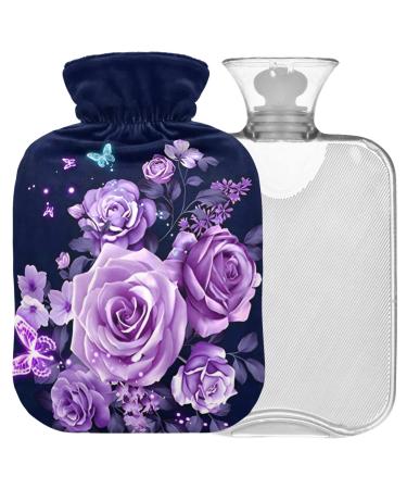 Naanle purple rose flower hot water bottle with reference transparent hot water bottle Handfoots Heating bags for pain relief heat and cold therapy 1L