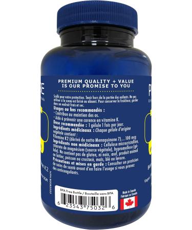 Promise Vitamin K2 MK-7 100mcg 120 Capsules- Bioactive Menaquinone-7 Bone Tissue & Heart Health- non-GMO Natto Vegan and Gluten-Free Made In Canada - Buy Online on GoSupps.com