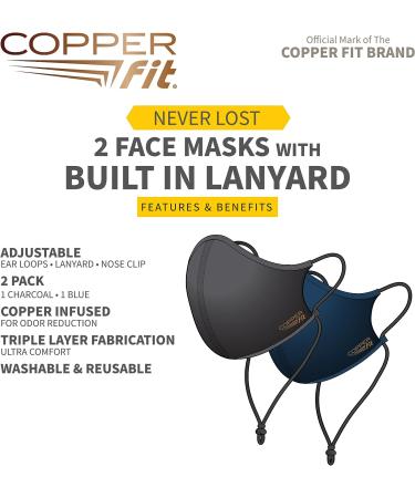 Copper Fit Unisex Never Lost Face Masks - 2 Pack | Anti-Microbial Fabric - Buy Online on GoSupps.com
