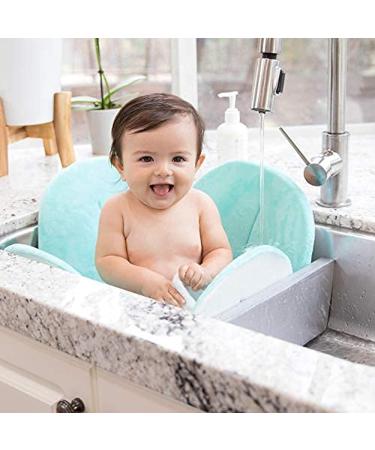 Blooming Bath Poppy Baby Bath Pad - Plush Minky Flower Sink Bath Cushion - Seafoam/Brown - Buy Online on GoSupps.com