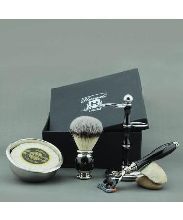 Haryali London 5-Part Men's Shaving Set - 5 Razors Synthetic Brush Stand & Soap | Perfect Grooming Gift - Buy Online on GoSupps.com