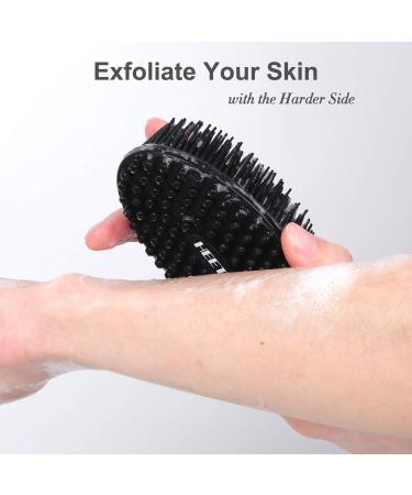 HEETA Silicone Body Brush for Wet Dry Brushing - Gentle Exfoliating & Massage for Softer Glowing Skin - Shower Brush for Women Men Kids (Black) - Buy Online on GoSupps.com