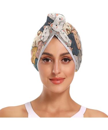 Large Group of Cats Dry Hair Cap - 2 Piece Quick Drying Towel Set with Button Headband | Super Absorbent & Comfortable - Buy Online on GoSupps.com