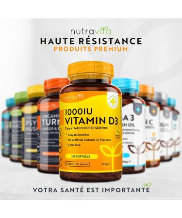 Vitamin D 1000 IU - 365 Soft Capsules - For 1 Year - Maintaining a Healthy Immune System Muscles Bones and Teeth - Vitamin D3 1000iu Cholecalciferol - Nutravita - Buy Online on GoSupps.com
