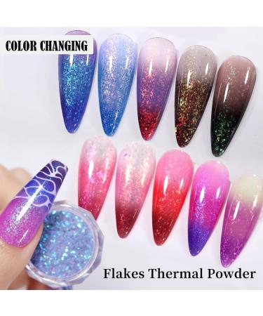 Nail Chrome Powder - Nail Glitter for Gel Nails Flakes Thermal Powder Shimmering Color Changing Mermaid Bright Nail Sequins Sparkly Glitter Flakes Powder Design for Manicure Deco Accessories (0.3g) Color Change: 008 - Buy Online on GoSupps.com
