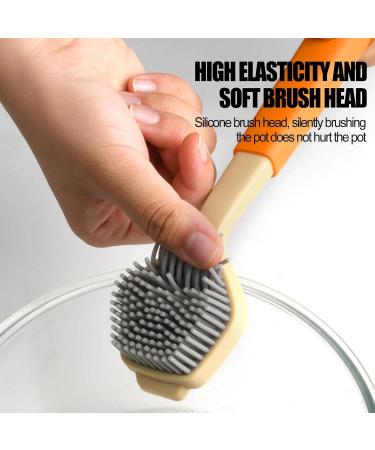 Dish Wash Brush with Handle - Dish Brush Kitchen Scrub Brush - Dish Scrubber Silicone Soft Bristles Scrub Brush Comfortable Grip Brushes for Kitchen Sink Pans Pots Skillet Cleaning Dtt - Buy Online on GoSupps.com