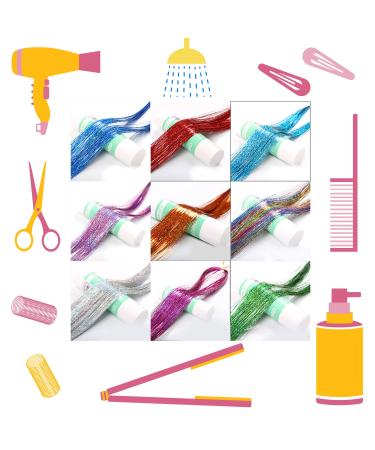Sparkling Hair Tinsel Strands Kit - 2400 Strands in 12 Colors for Party Hair Highlights - Synthetic Hair Extensions Set with 1 Application Tool - Buy Online on GoSupps.com