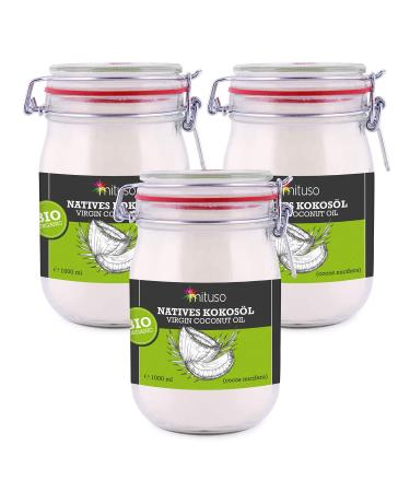 Mituso Organic Virgin Coconut Oil - Pack of 3 (1000ml Each) in Swing Top Jar | Premium Quality for Cooking & Skincare | International Shipping - Buy Online on GoSupps.com