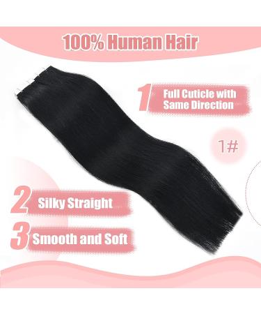 Vlasy 12 Inch Black Tape in Human Hair Extensions - 20pcs Straight Seamless Invisible Tape ins - Real Natural Hair Extensions - Buy Online on GoSupps.com