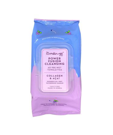 The Cr me Shop Power Fusion Makeup Remover Wipes Made with Collagen & Acai | Make Up Remover | Cleansing Wipes | Hydrating Makeup Wipes (60 Pre-Wet Wipes)