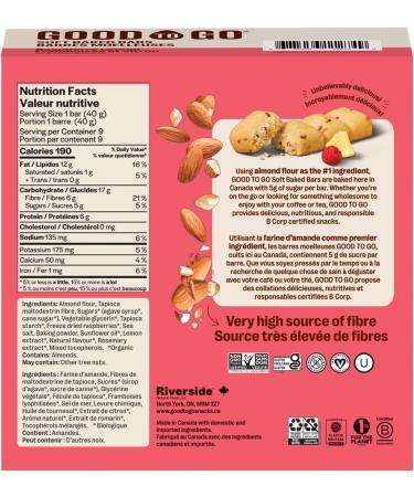 GOOD TO GO Raspberry Lemon Soft Baked Bars 40g x 9 Bars Very High in Fibre Almond Flour Non-GMO Snacks To Go - Buy Online on GoSupps.com