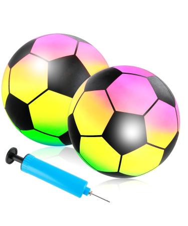 2 pieces of ball children outdoor PVC rainbow football water polo football 9 inch inflatable football inflation beach balls with pump handball for children and adults inflatable balls playground inside