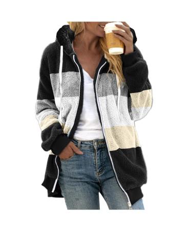 Hanxiulin coat plush jacket hoodie jacket oversize winter coat ladies hoodie hooded sweater down jacket transition jacket oversized cardigan winter s black