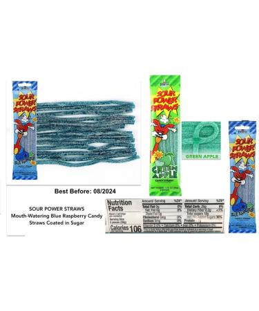 Sour Power Straws Candy Dorval Blue Raspberry Green Apple Flavours (Pack Of 4 Tras 50g) BOX - Buy Online on GoSupps.com