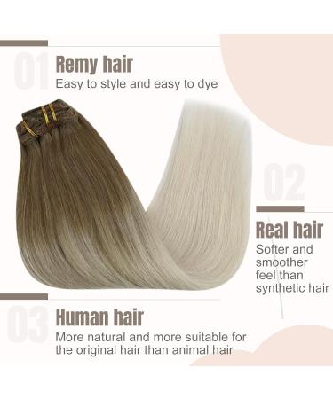 FSHINE Clip-in Extensions | Real Hair 60cm 120g | Ombre Blonde & Brown | Thick Remy 7PC Set - Buy Online on GoSupps.com