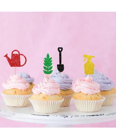 24pcs Garden Cupcake Toppers Garden Tools Summer Party Cake Decor Green&Gold Glitter Cupcake Picks for Baby Shower Garden Themed Birthday Party Decoration - Buy Online on GoSupps.com
