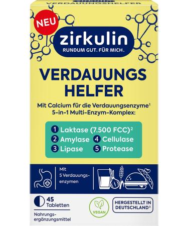 Circular digestive helper 1x 45 tablets-multi-enzyme complex with 7 500 FCC lactase-supports the normal digestive function-dietary supplements with lactase cellulase & calcium 45 pieces (1 Pack)