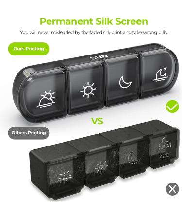 AUVON Weekly Pill Organizer with 7 Daily Large Cases - 4 Times a Day for Fish Oils, Vitamins, Supplements, Medication (Black) - Buy Online on GoSupps.com