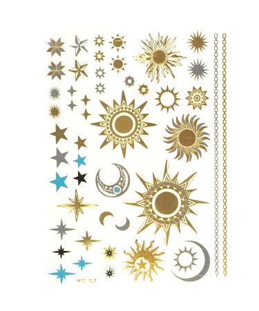 Allydrew Large Metallic Gold Silver and Black Body Art Temporary Tattoos  Sun  Moon  Stars