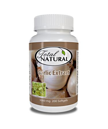 Garlic Extract 5000mg 200 Count Bottle of Softgels 5 Bottles by Total Natural Safe and Natural Cardiovascular Health Supplement for Men and Women GMP Premium Ingredients