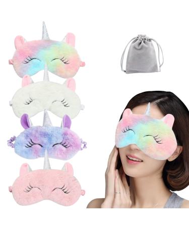 4 Pcs Cute Unicorn Sleep Mask Cartoon Eye Mask for Travel Nap Sleep Lunch Break Overnight Party Soft Plush Blindfold Eye Covers for Women Girls Kids Style6