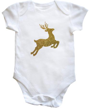 Hippowarehouse Christmas gold glitter reindeer baby vest bodysuit (short sleeve) boys girls