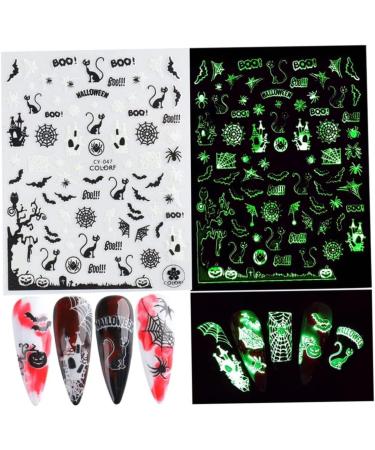 Halloween Nail Art Stickers Decals 6 Sheets Glow in The Dark Nail Decals 3D Self-Adhesive Fluorescent Nail Stickers DIY Acrylic Nail Art Design for Women Girls - Buy Online on GoSupps.com