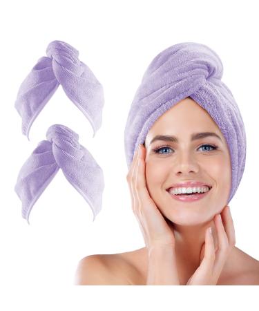 Hair Drying Towel Ultra Absorbent Twist Hair Turban Drying Cap Hair Wrap 2 Pack 10 inch X 26 inch Super Absorbent Quick Dry Hair Turban for Drying Curly Long Thick Hair (Purple)