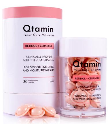 Qtamin Retinol Capsules with Ceramide 30 Count - Anti Wrinkle Capsules - Capsules Skin Care for Anti-Aging Resurfacing & Deep Wrinkle Removal - Serum Capsules for Face to Brighten & Moisturize Skin
