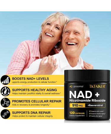 TKTALKER NAD Supplement 910MG Liposomal Nicotinamide Riboside with Resveratrol & Quercetin Anti-Aging Cellular Energy Mental Focus & Stamina & Healthy Women & Men 120 Capsules - Buy Online on GoSupps.com