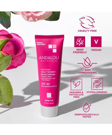 Andalou Naturals Daily Shade Face Sunscreen SPF 30 - 1000 Roses Mineral Zinc Oxide Broad Spectrum Protection Gentle for Sensitive Skin - 2.7 Fl Oz - Buy Online on GoSupps.com