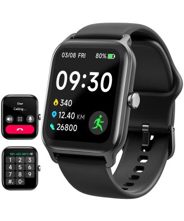 Fitness Tracker (Call Receive/Dial) 1.8"Fitness Watch with 24H Heart Rate Sleep SpO2 Monitor, Alexa Built-in, 100+ Sports Modes, IP68 Waterproof, Activity Trackers and Smartwatches for Andriod iPhone 1.8 Black