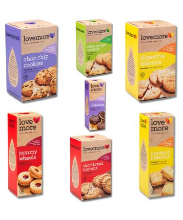 Lovemore Gluten-Free Cookies Biscuit Pick N Mix | Choose From 7 Flavours | Choc Chip Custard Creams Digestives Jammy Wheels O'Chocos Stem Ginger Shortbread - Pack of 3