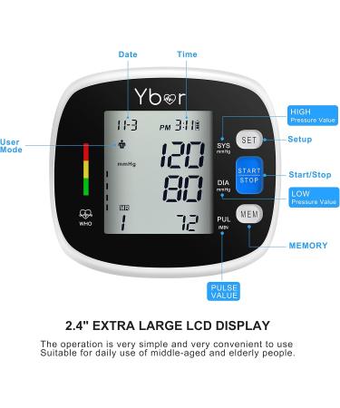 Ybor Automatic Blood Pressure Monitor 2.4" Extra Large LCD Display & Adjustable Wrist Cuff 99x2 Reading Memory for Home Use - Buy Online on GoSupps.com