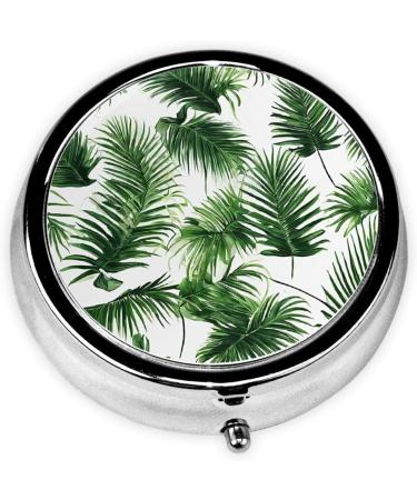Palm Tree Green Leaves Mini Round Pill Box - 3 Compartment Travel Organizer for Medicine & Supplements - Buy Online on GoSupps.com