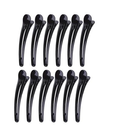 12 pieces hair clips hairdresser large duck hair clips hairdressing hairdresser requirement set compartment clamps hair salon black crocodile sports tools curl combi-clip style and cut 3 size (m 9.5 cm)