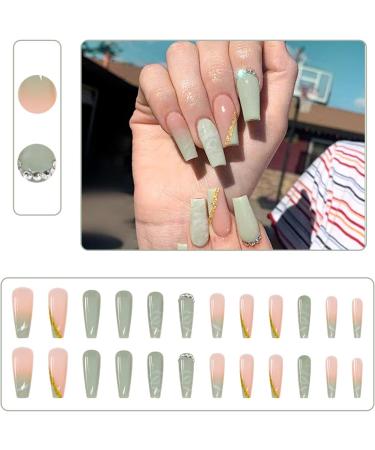 Luvadeyo 24pcs Ballerina Press On Nails - Luxury Green Acrylic Coffin Nails for Women & Girls - Buy Online on GoSupps.com