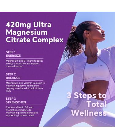 Magnesium Citrate Gummies 420mg for Adult - Dual Layer - w/10 Billion CFU - 5 Strains Probiotics & Calcium, D3, Biotin, Iron, B6, B12, Folate, Support for Bone, Nerve, Relaxation, Muscle - Vegan 60Cts - Buy Online on GoSupps.com