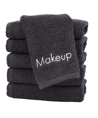 Arkwright Makeup Remover Fingertip Towels, Pack of 6, 11x17, Soft Cotton Black Washcloths with Makeup Embroidery, Perfect as Makeup Remover Facial Towels 11 x 17 Inch (Pack of 6)