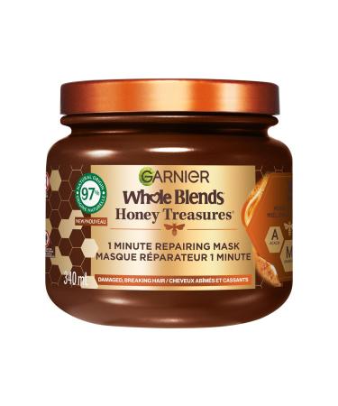 Garnier Whole Blends Honey Treasures Hair Mask for Damaged Hair 50% Less Hair Cracks 10x Less Breakage 2x Less Split Ends 1-Minute Application 340ml