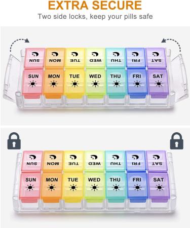 Pill Organizer 2 Times a Day Fullicon Quick Fill Large Weekly AM PM Pill Box - Rainbow, 7 Day Medicine Organizer - Patent Registered - Buy Online on GoSupps.com