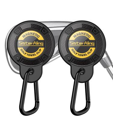 SisterAling Magnetic Clip for Golf Towel Removable Industrial Magnetic Accessories Design for Strong Hold to Golf Carts or Clubs Mangetic Clip Black-2 Pack