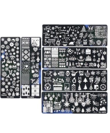 Zonster 6 pieces Christmas nail Stamper kit art stamping plates snowflakes Christmas tree picture plates manicure template salon art decoration for women girls