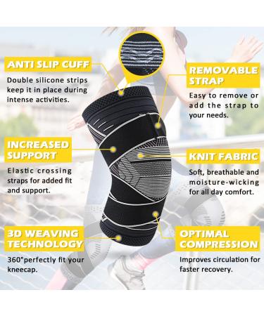 Beister Knee Compression Sleeves with Adjustable Straps - Men & Women Professional Support Brace for Meniscus Tear, Arthritis, Sports Joint Pain Relief - Running, Basketball - Black, Size L - Buy Online on GoSupps.com