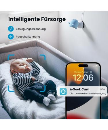 iegeek 5-Inch 1080p WLAN Babyphone with Camera App | PTZ 355 | 4x Zoom | IR Night Vision | Movement & Noise Recognition - Buy Online on GoSupps.com