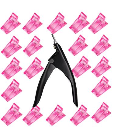 20pcs Polygel Nail Clips and Acrylic Nail Clipper, Nail Clips for Quick Building Polygel Finger Extension, Nail Cutter for Acrylic False Fake Acrylic Nails (black and pink)