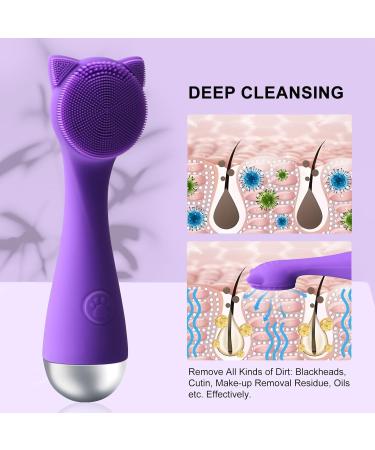 Facial Cleansing Brush - Waterproof Silicone Exfoliator for Men & Women | 3 Speeds | Deep Cleaning & Blackhead Removal (Purple - Buy Online on GoSupps.com