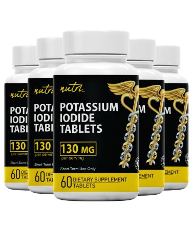 Nature's Fusions Potassium Iodide Tablets Pack of 5-130mg - 300 Tablets EXP 10/2032 - YODO Naciente - KI Pills - Yoduro de Potasio Potassium Iodide Tablets 60 Count (Pack of 5)